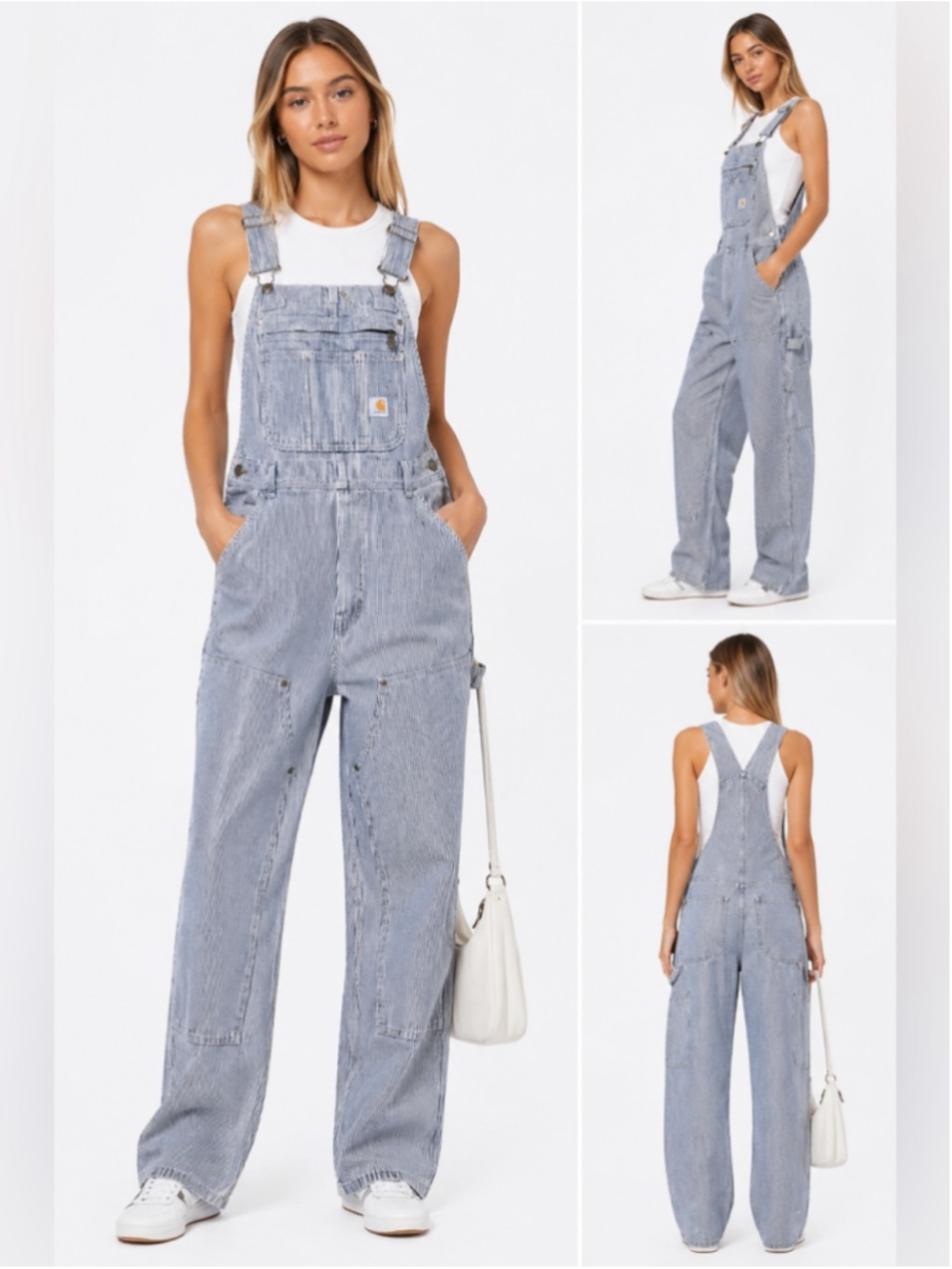 Carhartt Railroad Stripe Overalls Blue White Denim Utility Workwear S 4 6 - Picture 10 of 10